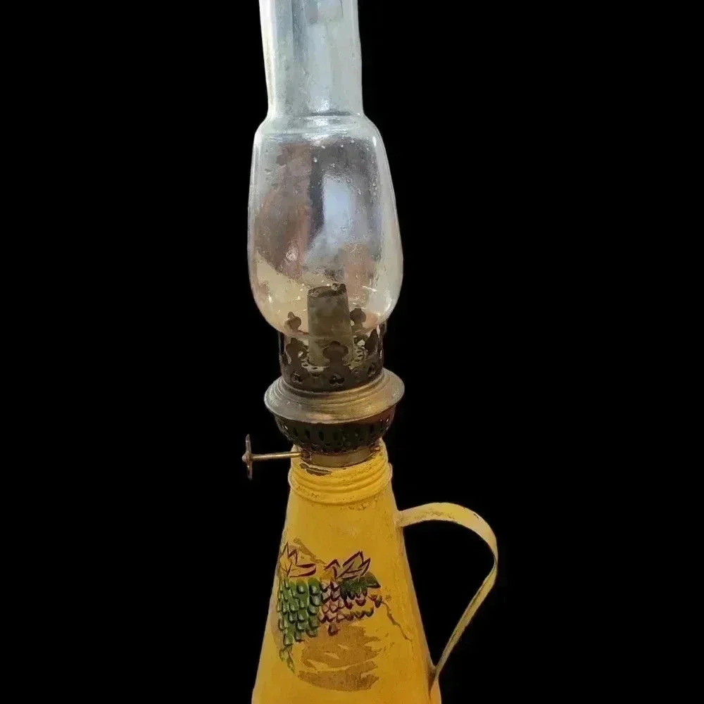 Miniature  Antique Tin Hand Painted Oil Lamp Burner & Wick